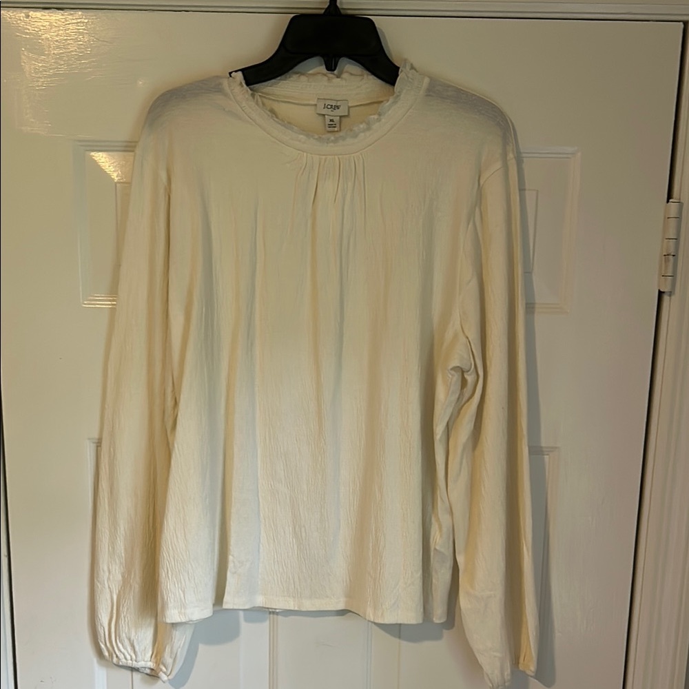 J Crew Ivory Long Sleeve ruffle neck blouse xl nwt